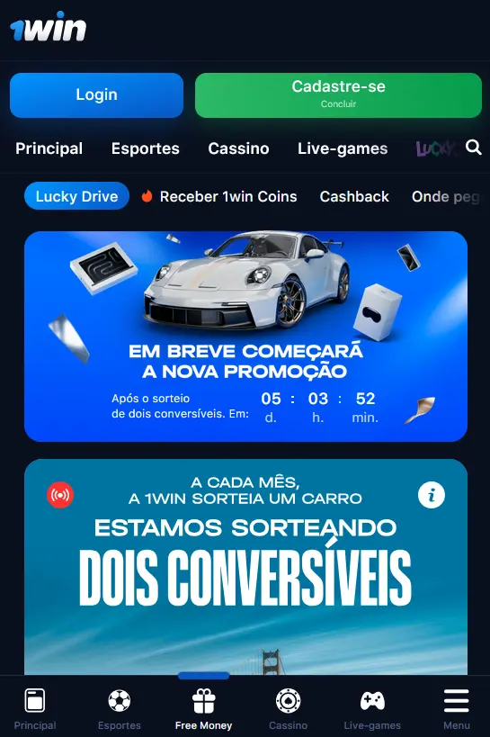 Design e funcionalidade do aplicativo 1Win