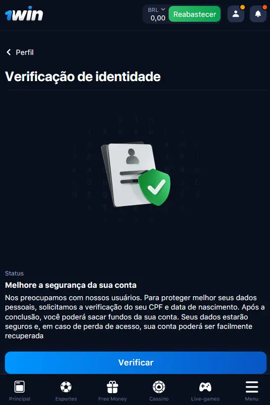Verificação da conta 1Win