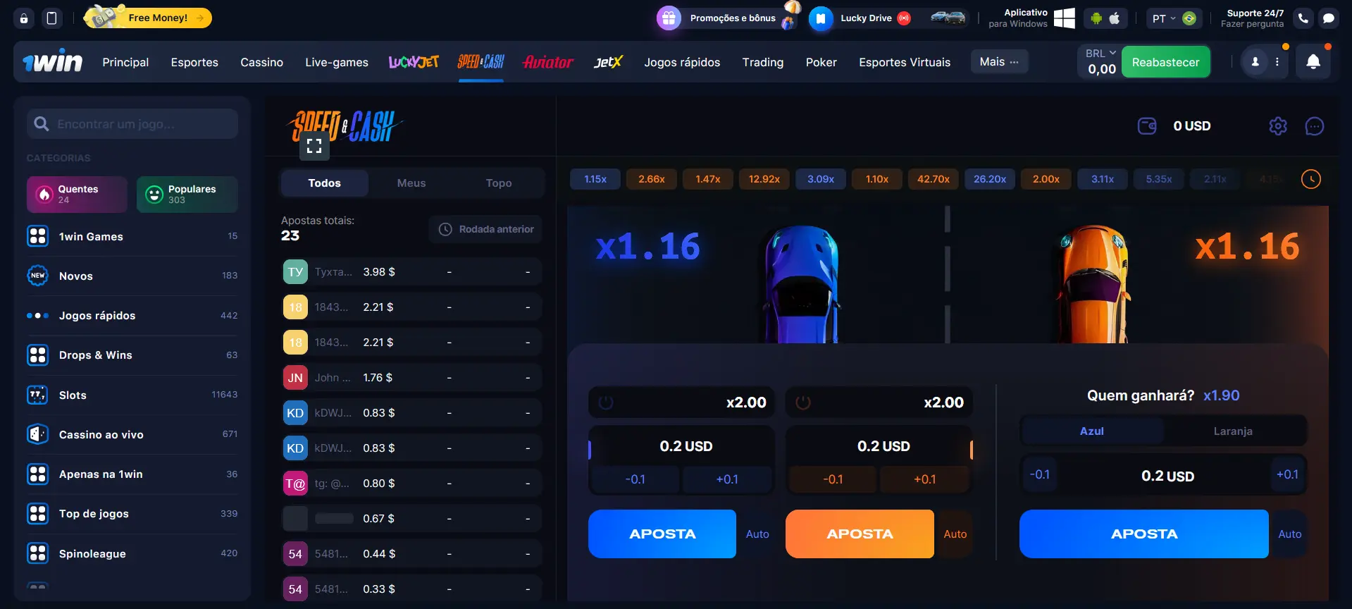 A essência do jogo Speed n Cash no 1Win