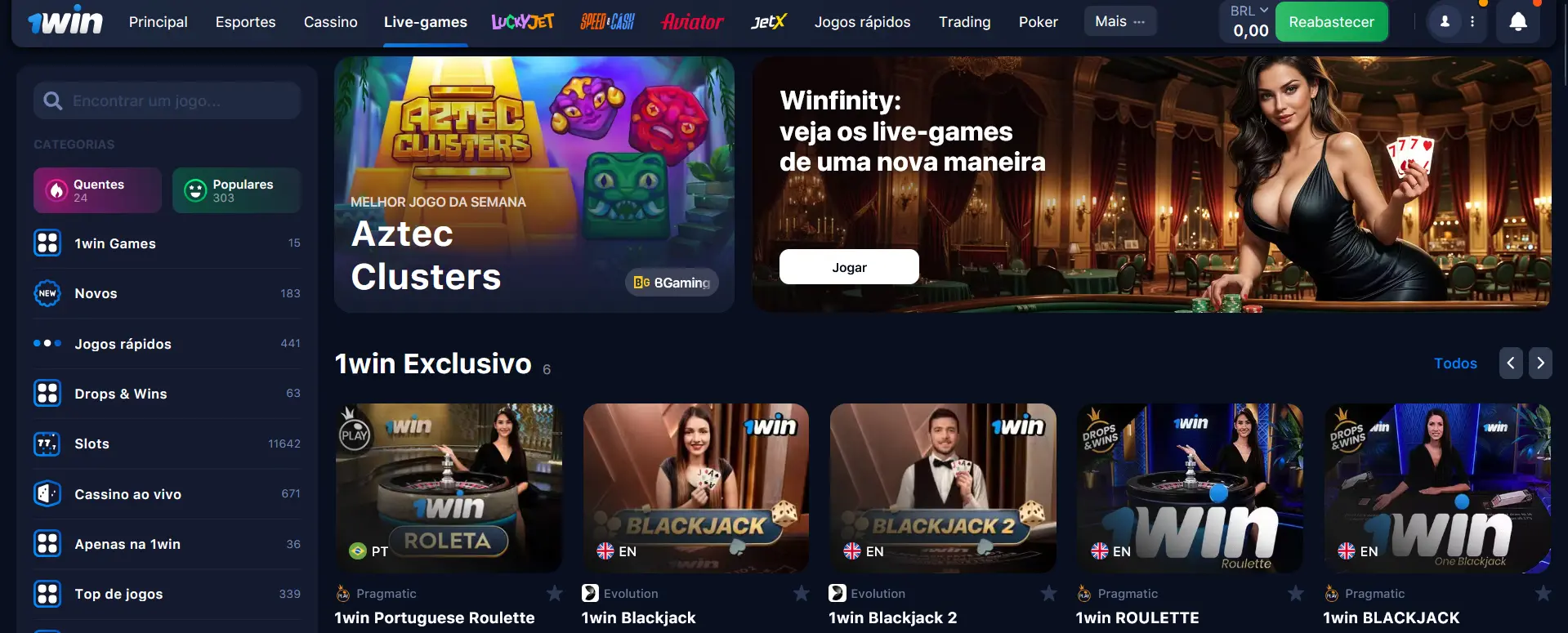 Casino ao vivo no 1Win