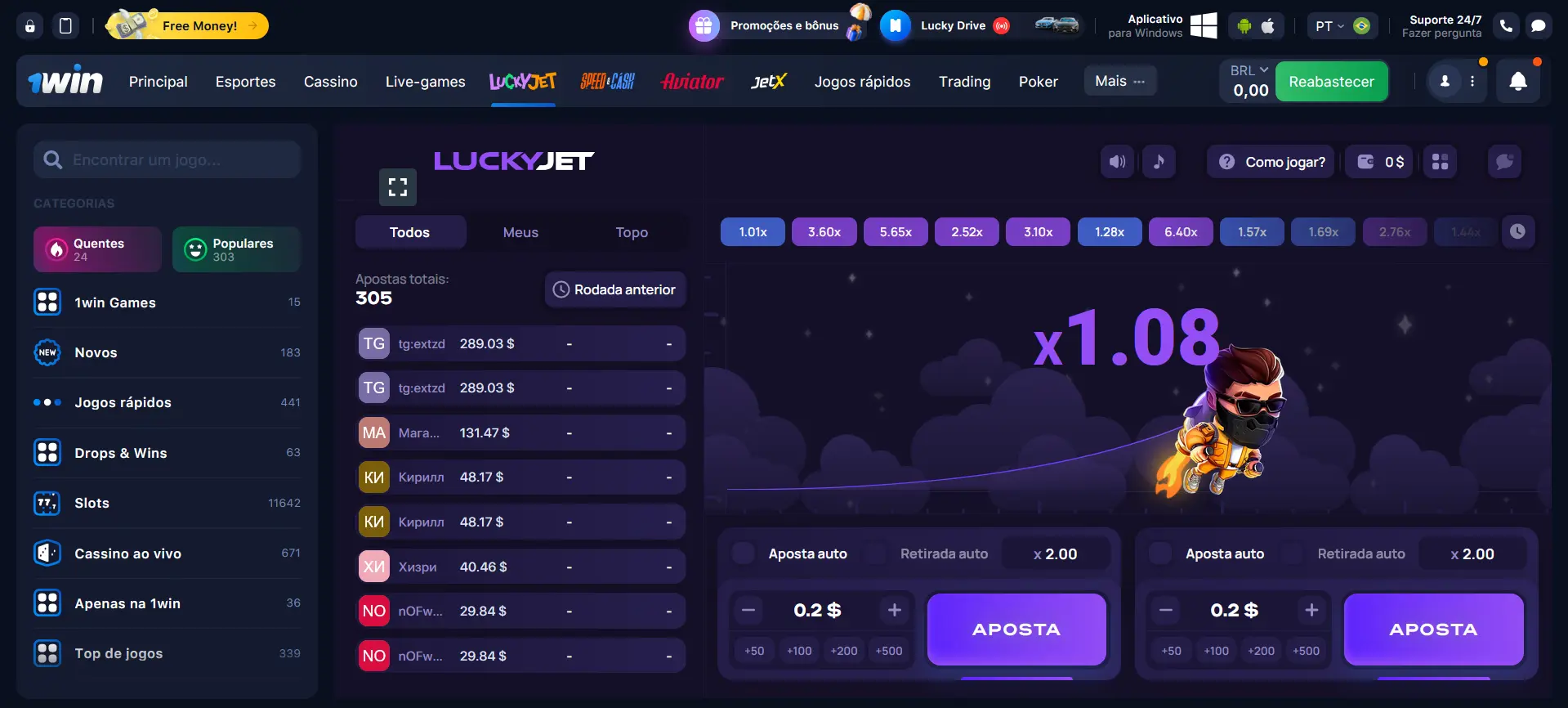 Como começar a jogar Lucky Jet no 1Win