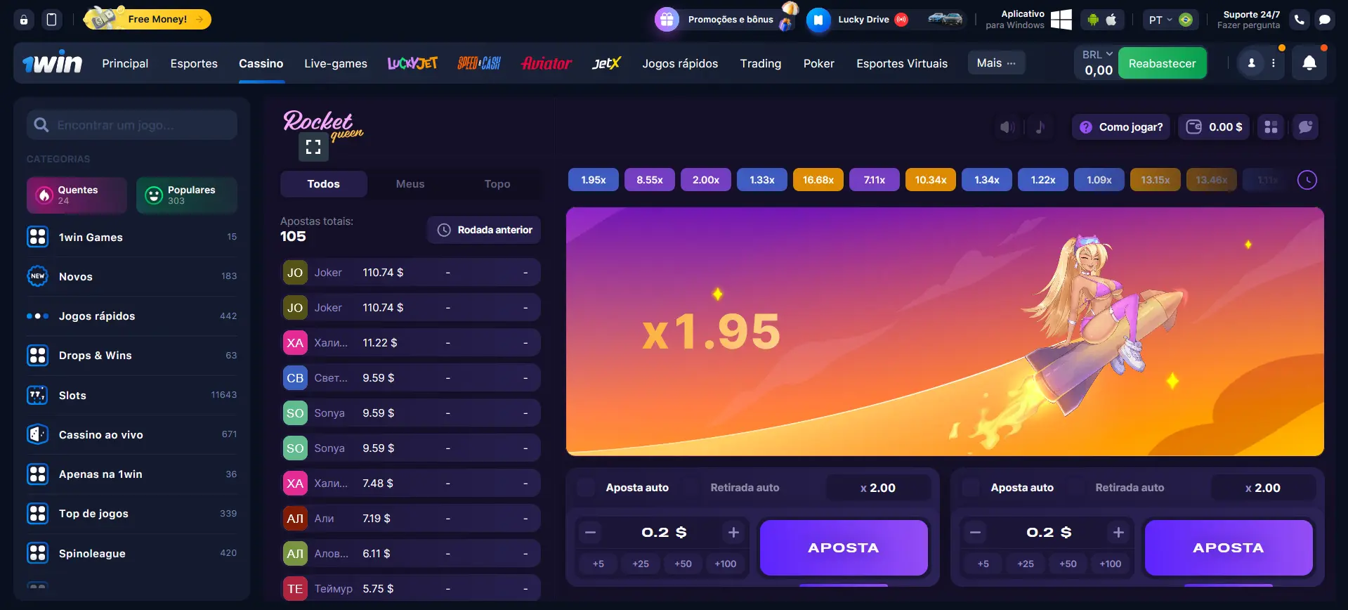 Funcionalidade e interface do jogo Rocket Queen