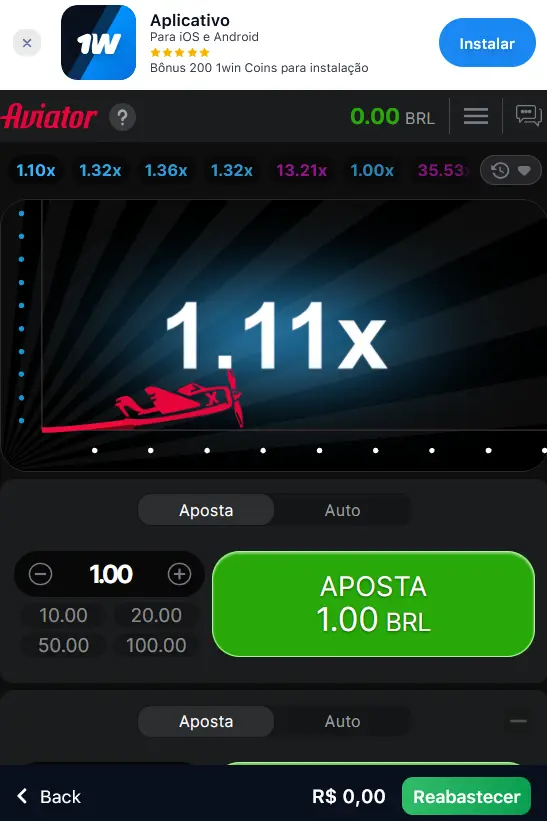 Iniciar o Aviator em dispositivos móveis