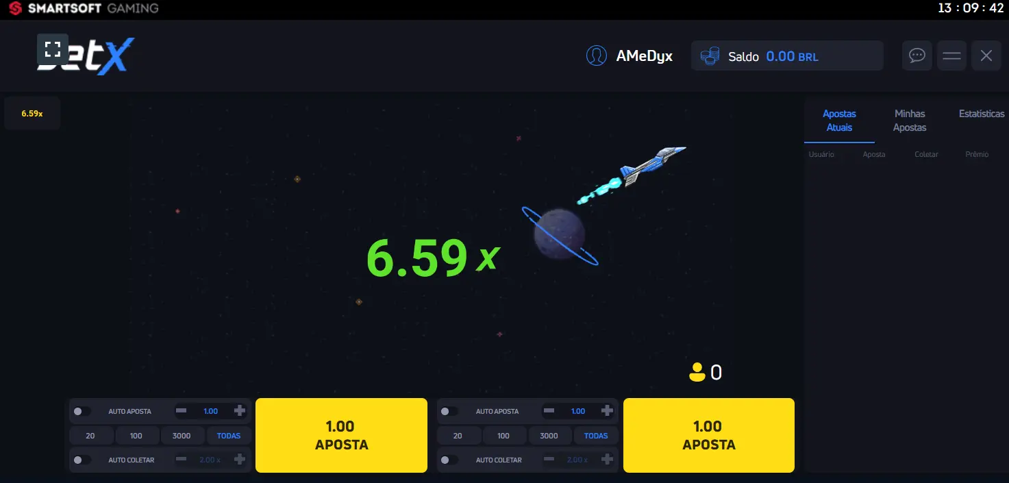Interface e funções do Jet X no 1Win