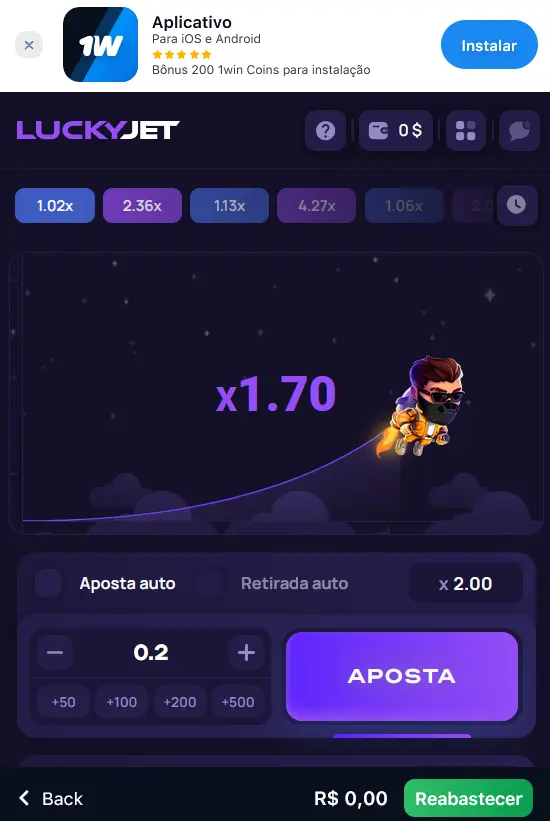 Jogando Lucky Jet em aplicativos móveis 1Win