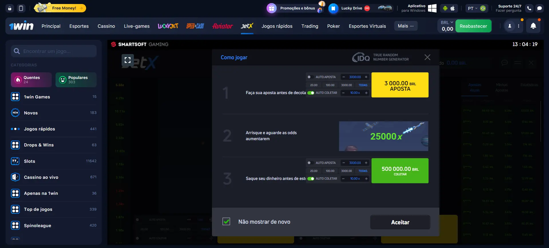 Mecânica do jogo JetX na 1Win