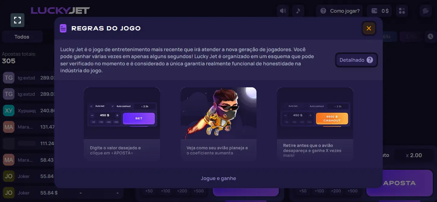 Noções básicas e regras do jogo Lucky Jet