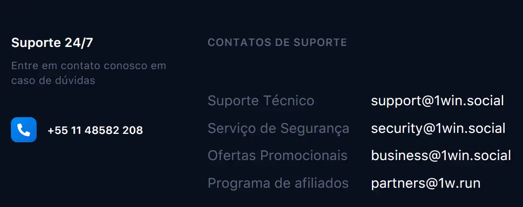 Serviço de suporte - 1Win